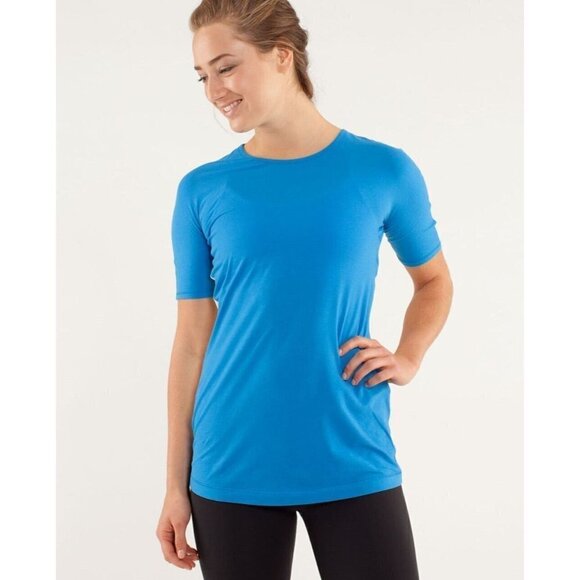 LULULEMON 4 New Devotion Short Sleeve Tee Beaming Blue Heathered Polar Cream NWT - Picture 8 of 15